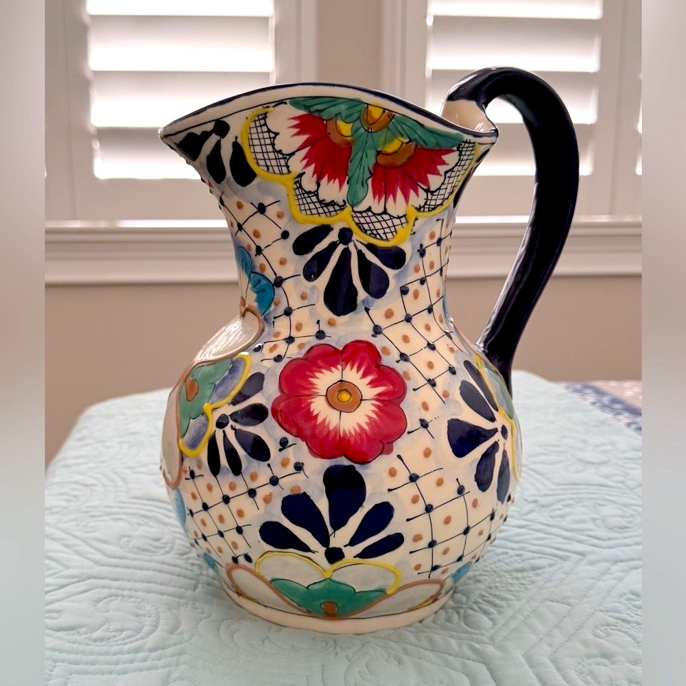 Tierra Fina Ceramic Pitcher with Floral Design